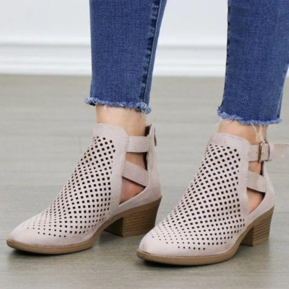 Rose Pink Spring Open Perforated Ankle Booties - Picture 5 of 8